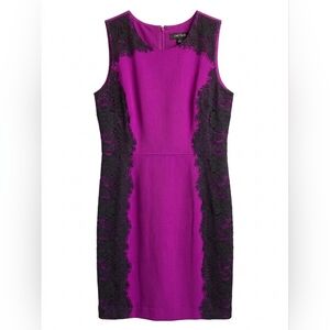 Chetta B Fuchsia Midi Dress with Black Lace Panels